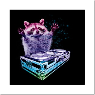 DJ Raccoon Trash Panda Rainbow DJ Posters and Art